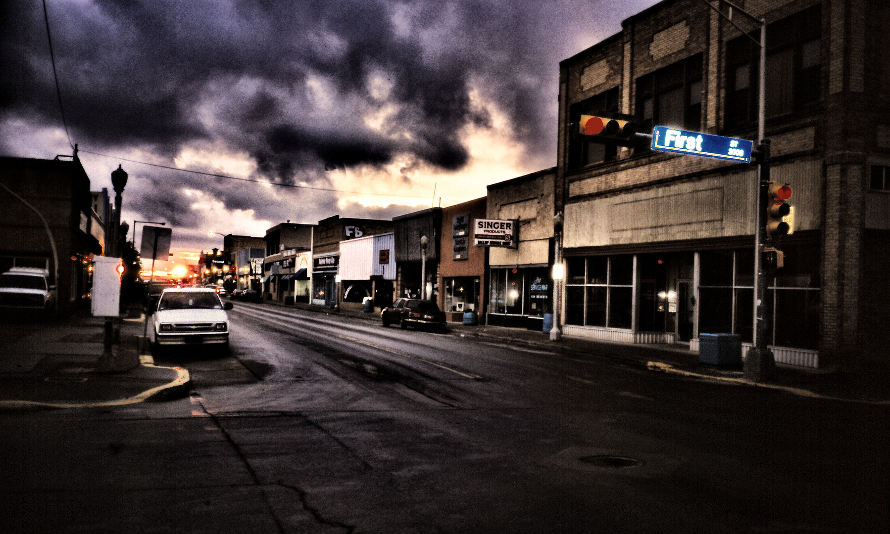 sunset on street