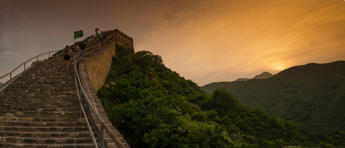 sunset on the great wall of china