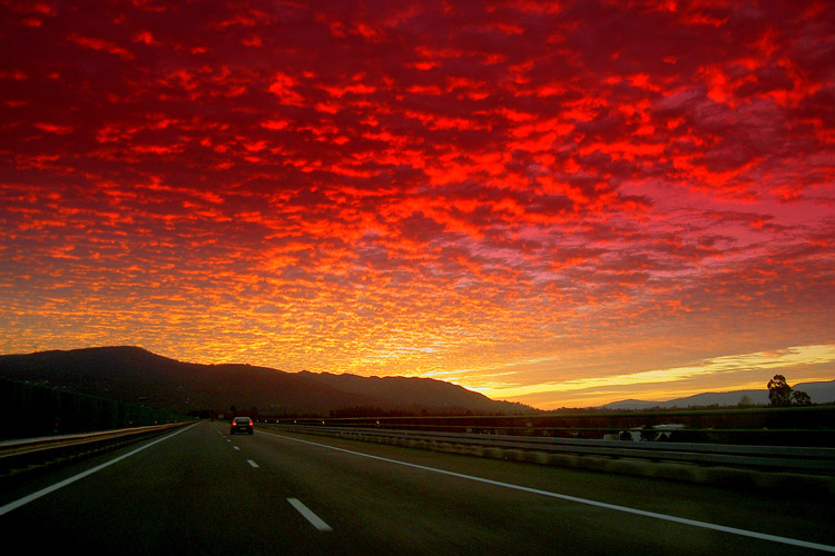 Sunset on the highway