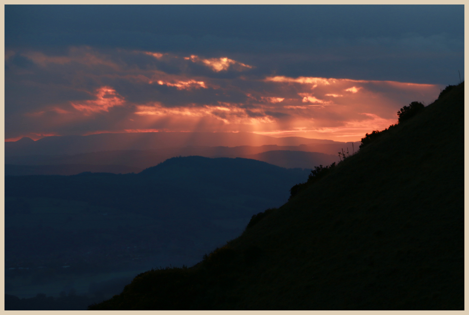 sunset on the side of Clee hill