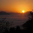 Sunset over a misty Lake Lucerne, Switzerland