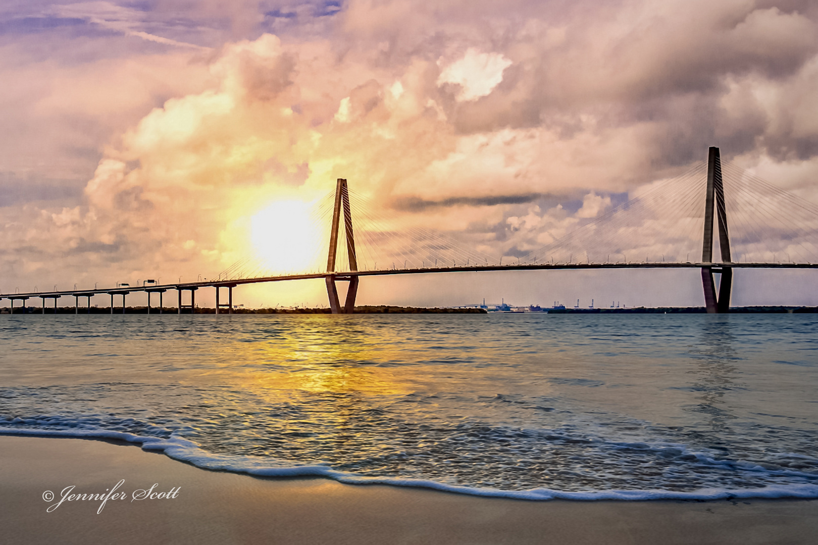 Sunset over Arthur Ravenel Jr Bridge