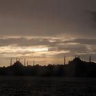 Sunset over Blue Mosque and Hagia Sophia..