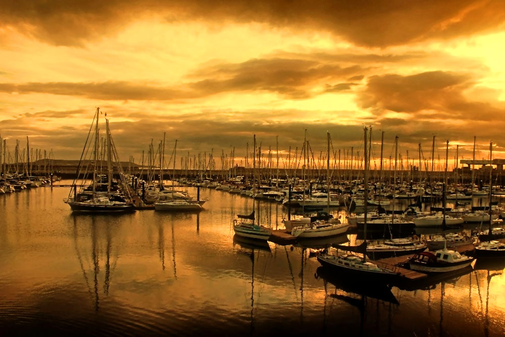 Sunset over Dun Laoghie Port