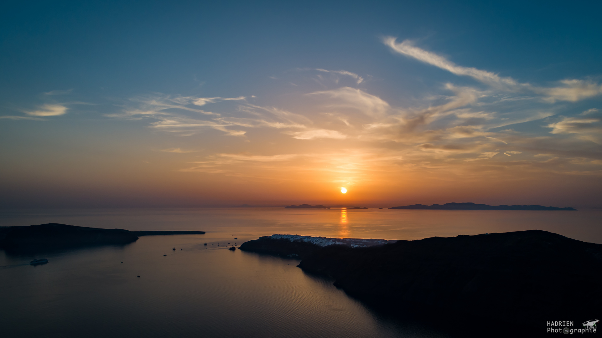 Sunset over the caldera of Santorini