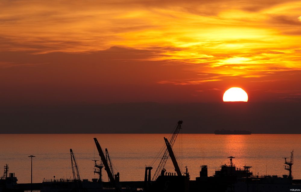 sunset over the harbor