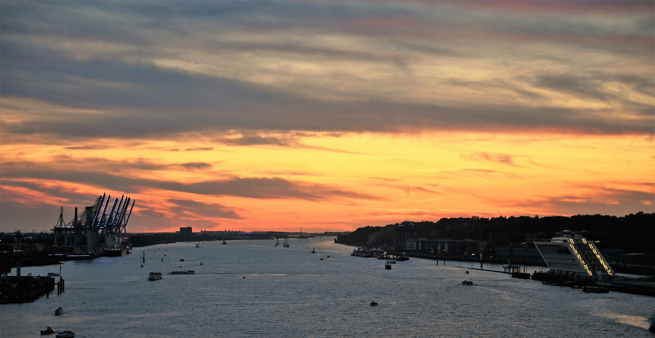 Sunset River Elbe Hamburg Port