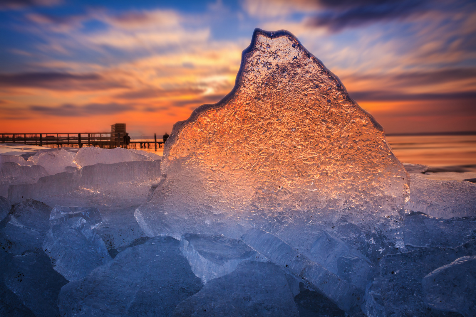 sunset through the ice