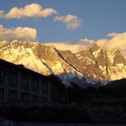 "Sunset view of Mt Everest and sorrounding Himalayan ranges from Pangboche village