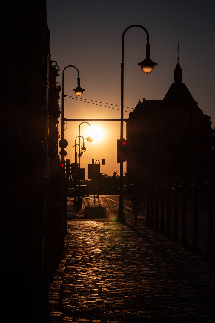Sunset vor dem Blauen Wunder in Dresden