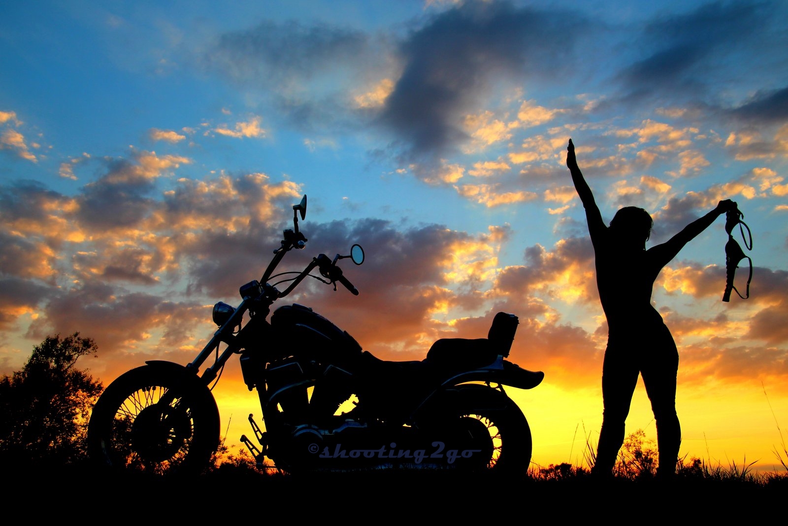 sunset with bike & babe