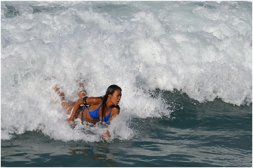 surfen auf den Wellen vor Waikiki