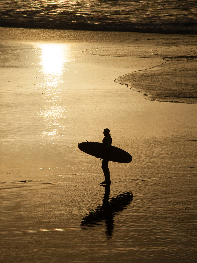 Surfer am goldenen Meer