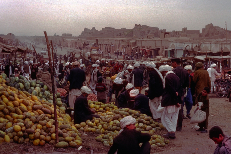 Sweet red and yellow watermelons sold at the market