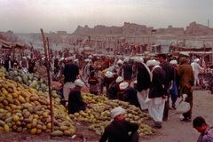 Sweet red and yellow watermelons sold at the market