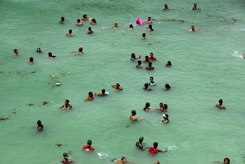 Swimmers at a beach near Santiago, Cuba.