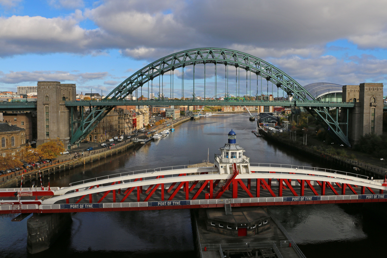 swing bridge and Tyne Bridge Newcastle