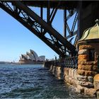 Sydney Opera House under the Harbour Bridge