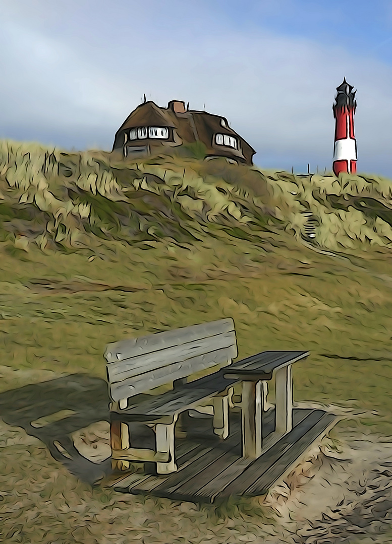 Sylt - Hörnum - Leuchtturm - Bank 