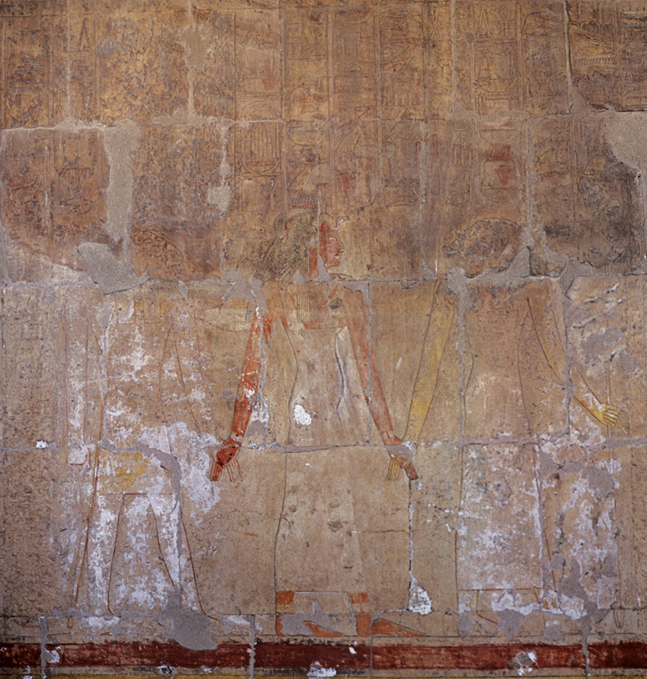 Szene Geburtsmythos der Hatshepsut - Chnum, Amose, Heket