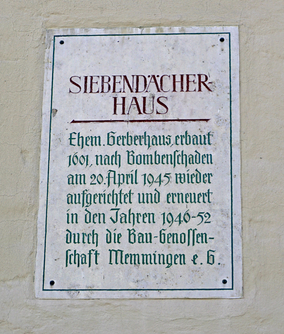 Tafel "Siebendächerhaus" Memmingen