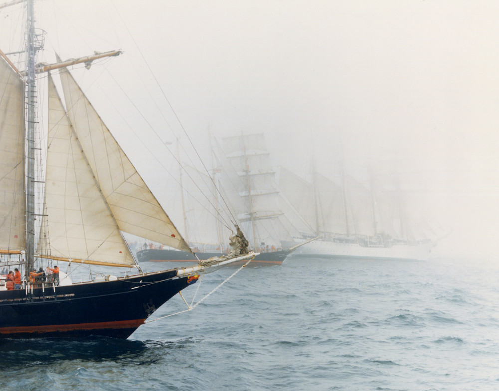 Tall ships in the mist