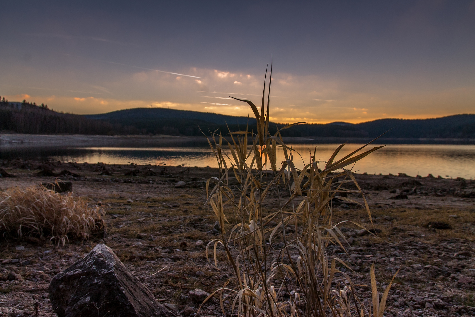 Talsperre Eibenstock zum Sonnenuntergang