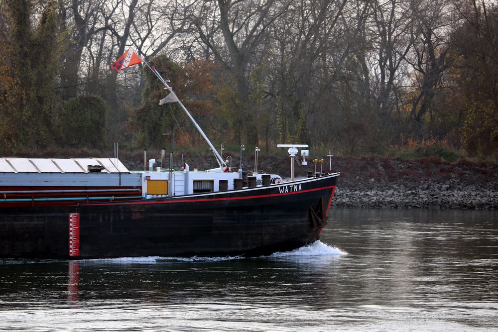 Tanker Watna auf dem Rhein bei Lampertheim (Detail)