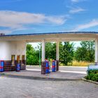 Tankstelle im Zustand 1960 im LWL Freilichtmuseum in Detmold