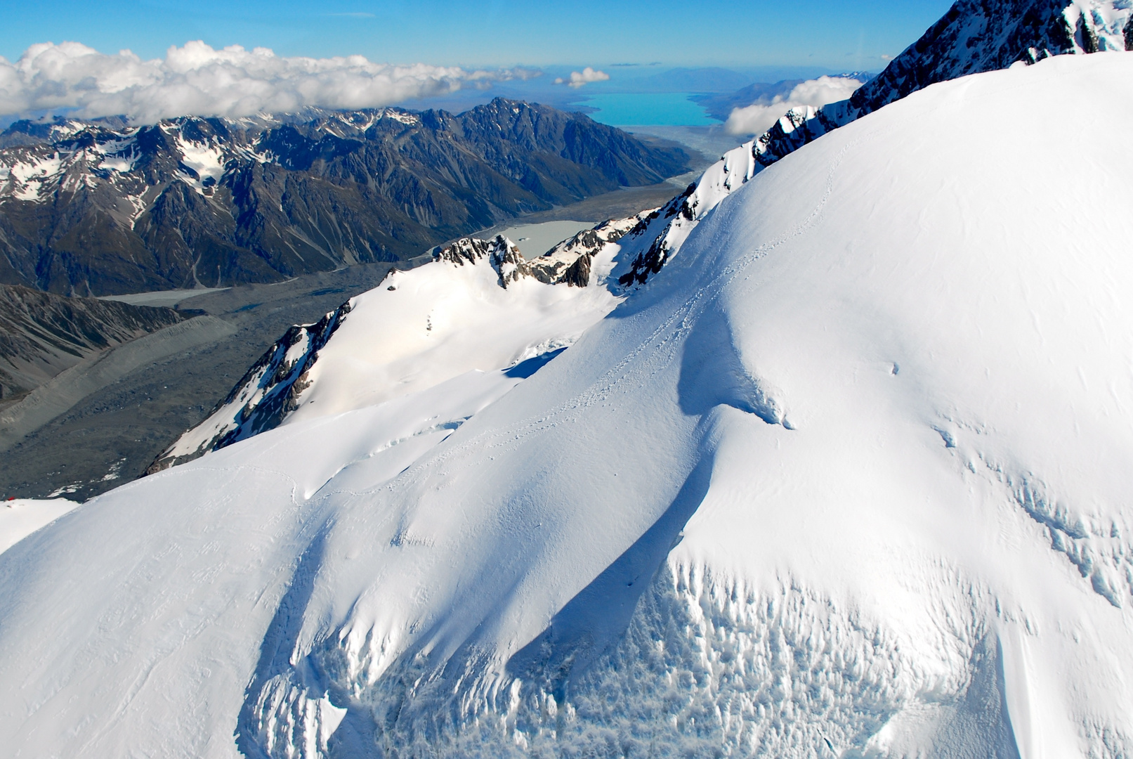 Tasman Glacier with view to the Lake Pukaki