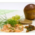 Tatar vom Wildlachs, Kalbsleber-Parfait mit Muskateller-Gelee und Brioche