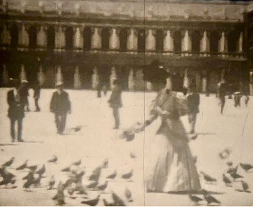 Tauben füttern in Venedig - ca 1920