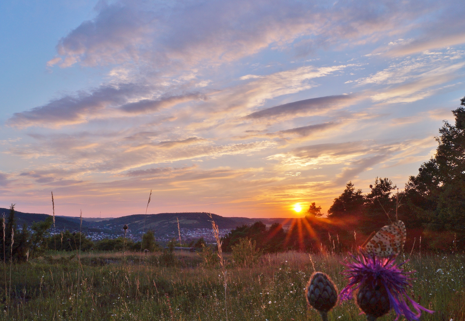 Taubertal bei Sonnenuntergang.