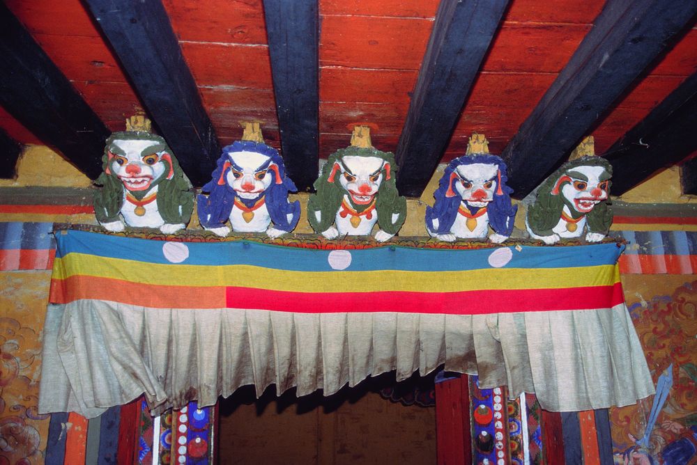 Temple decoration beyond the entrance door in Konchogsum Lhakhang