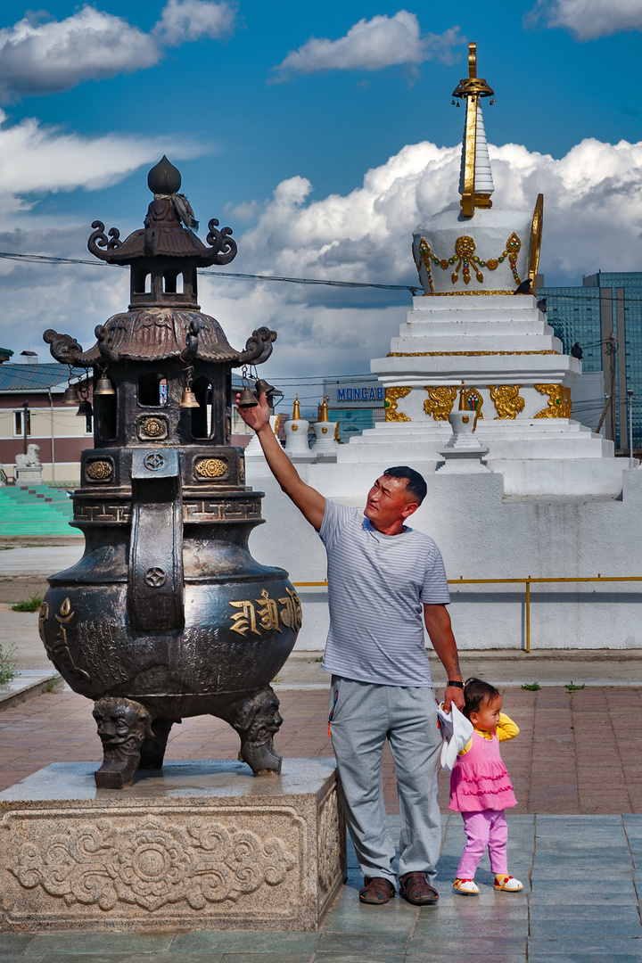 Temple worshipers in the Gandan Monastery