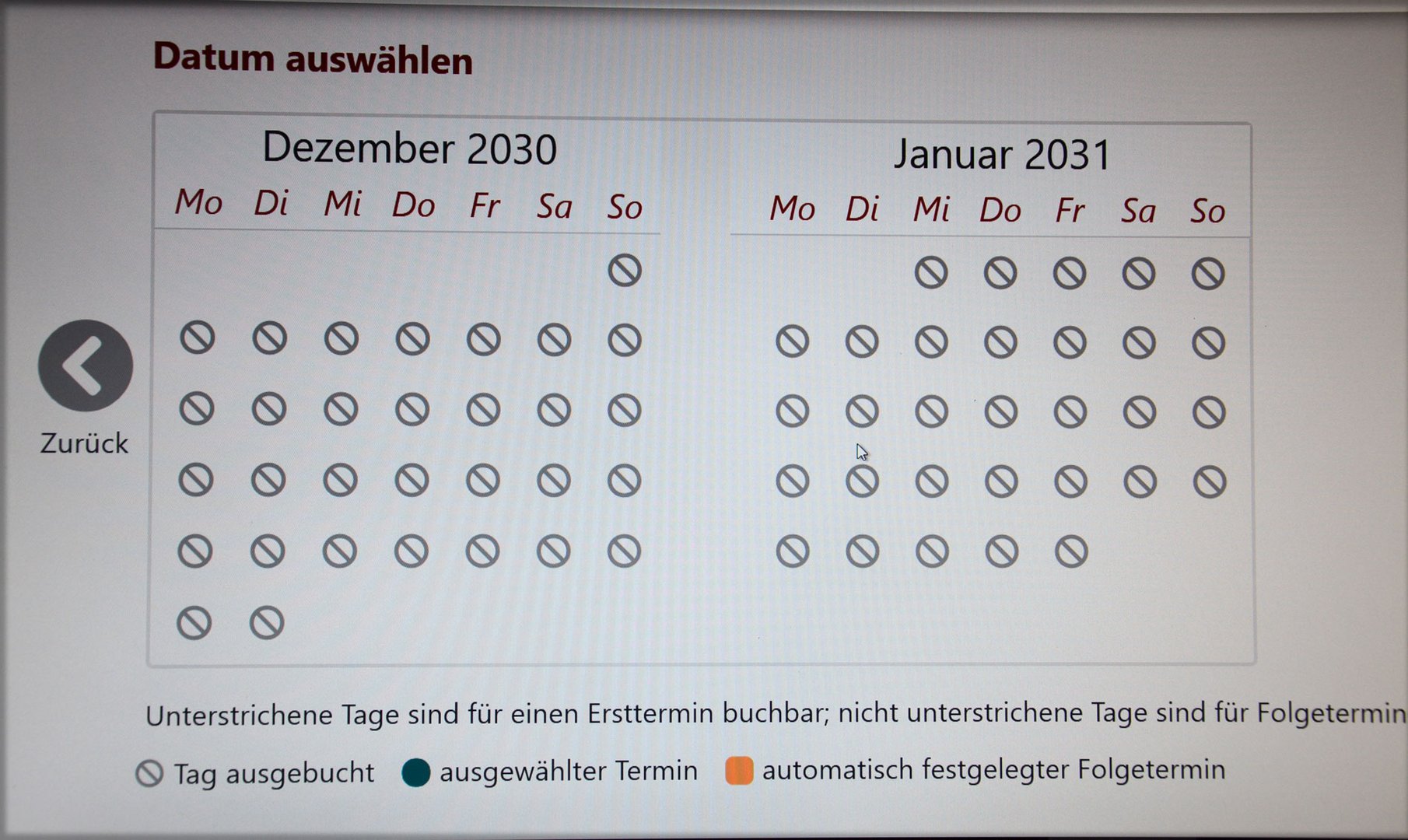 Termin Coronaschutzimpfung bis 2031 ausgebucht.                              