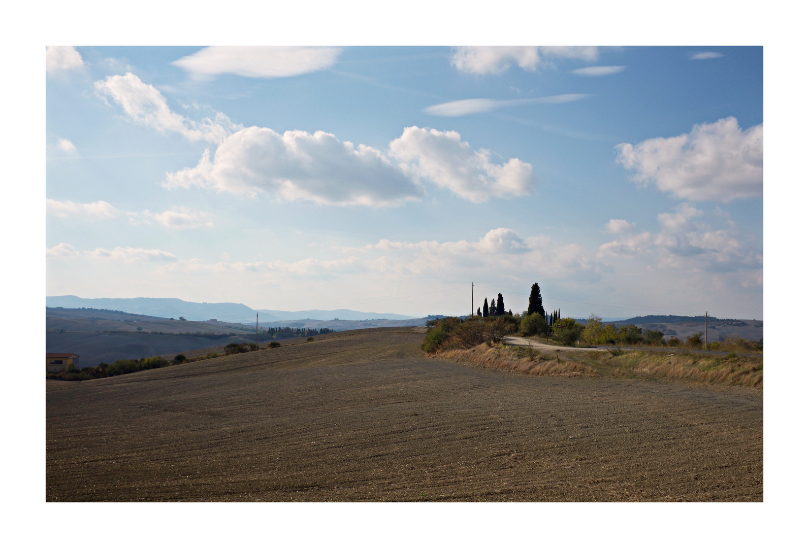 Terra, cipressi e nuvole/col