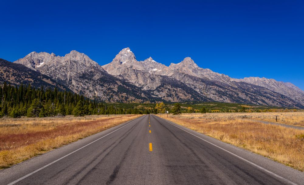 Teton Park Road am Windy Point, Wyoming, USA