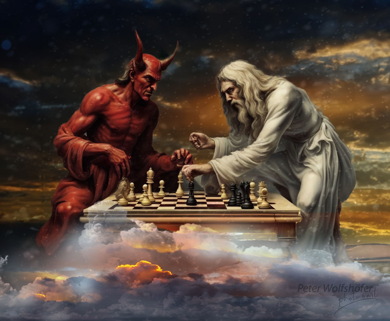 Teufel und Jesus beim Schach Foto &amp; Bild | composing, digiart, fantasy ...