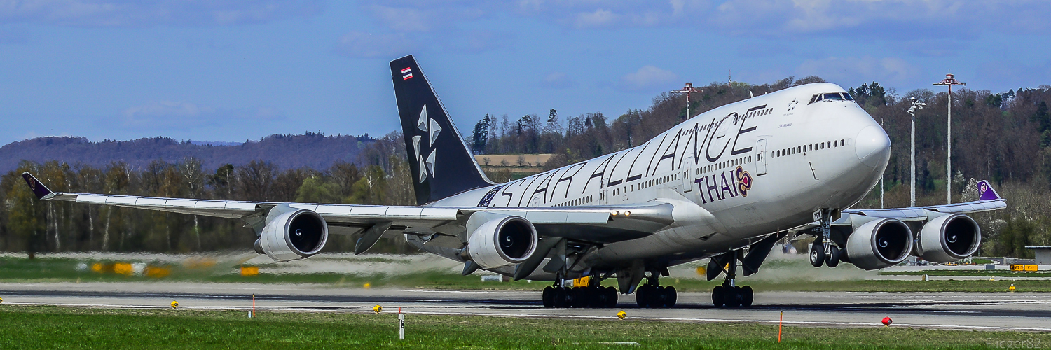 Thai Boeing 747 Star Alliance Livery beim Take Off in ZRH