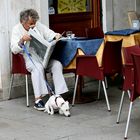 the at the café newspaper reading man (serie)