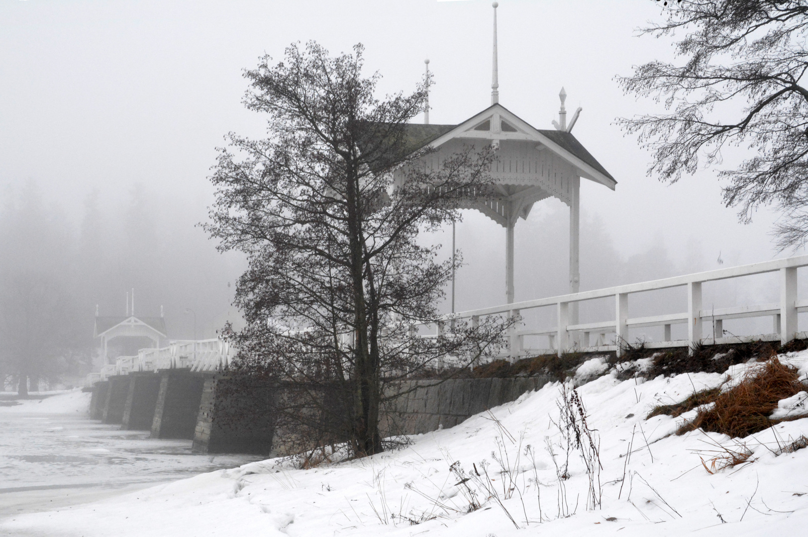 The bridge of Seurasaari on fogyday