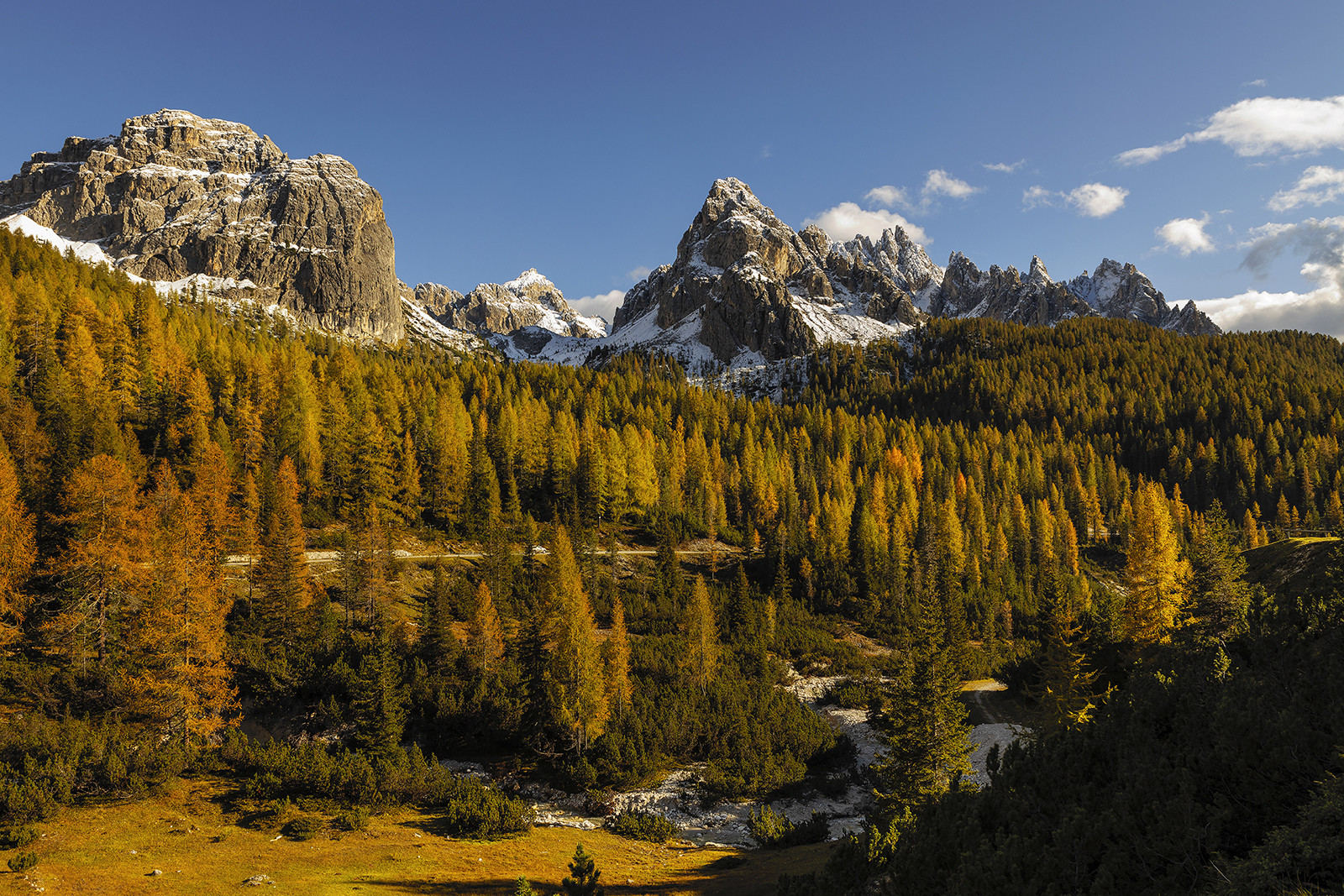 The Cadini di Misurina bathing in sunlight