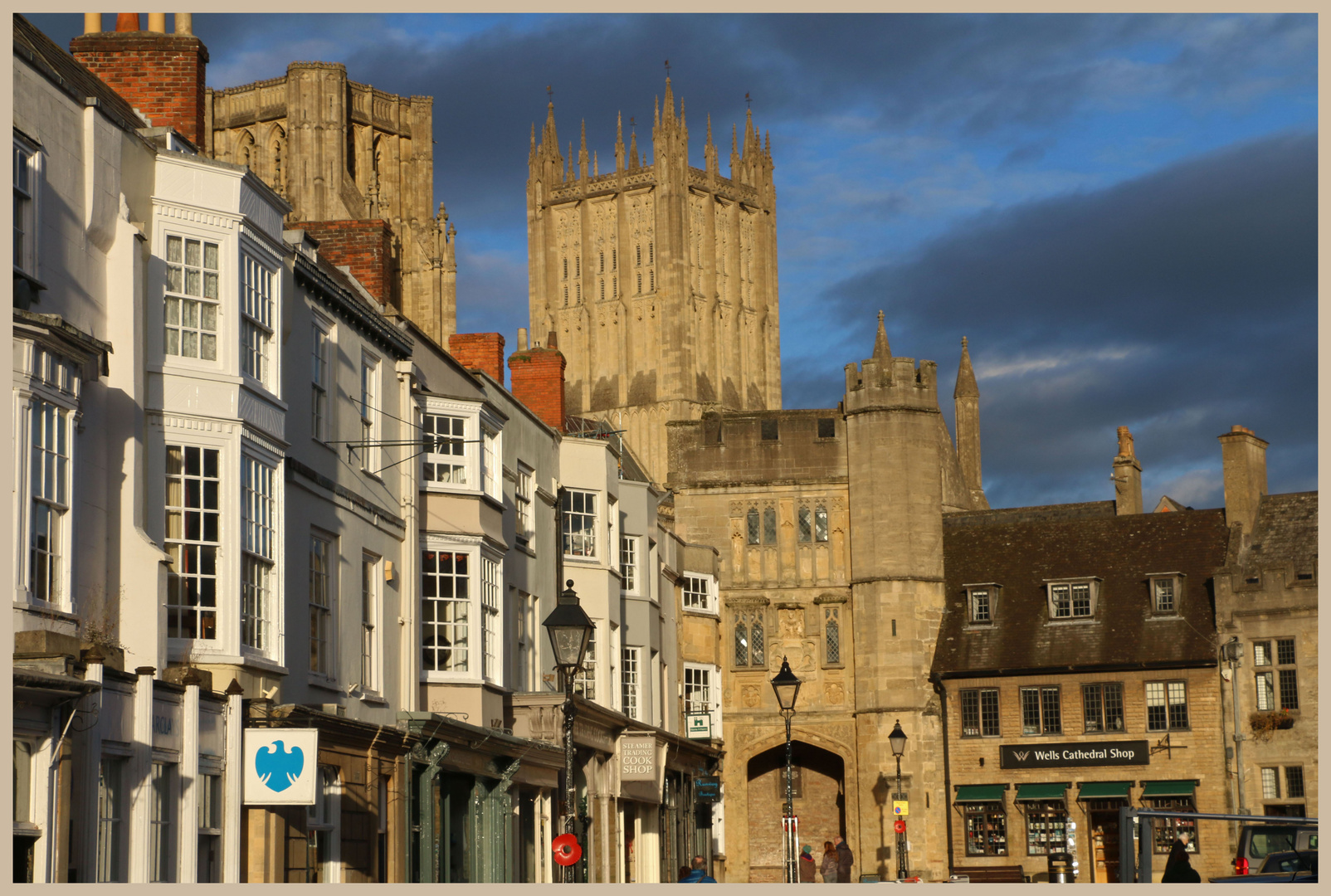 the cathedral from the market place Wells