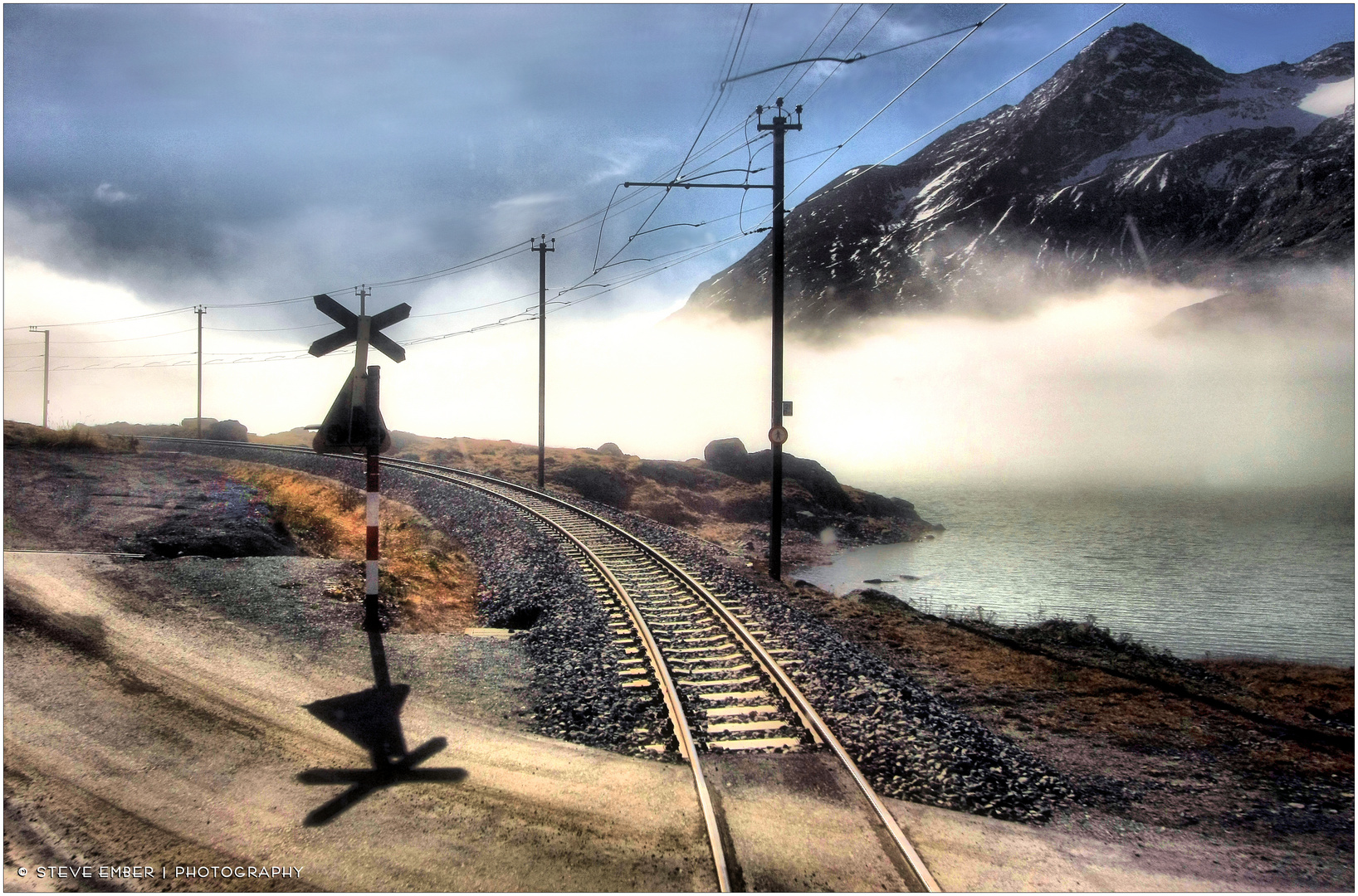 The Climb to Bernina Pass in Morning Fog 