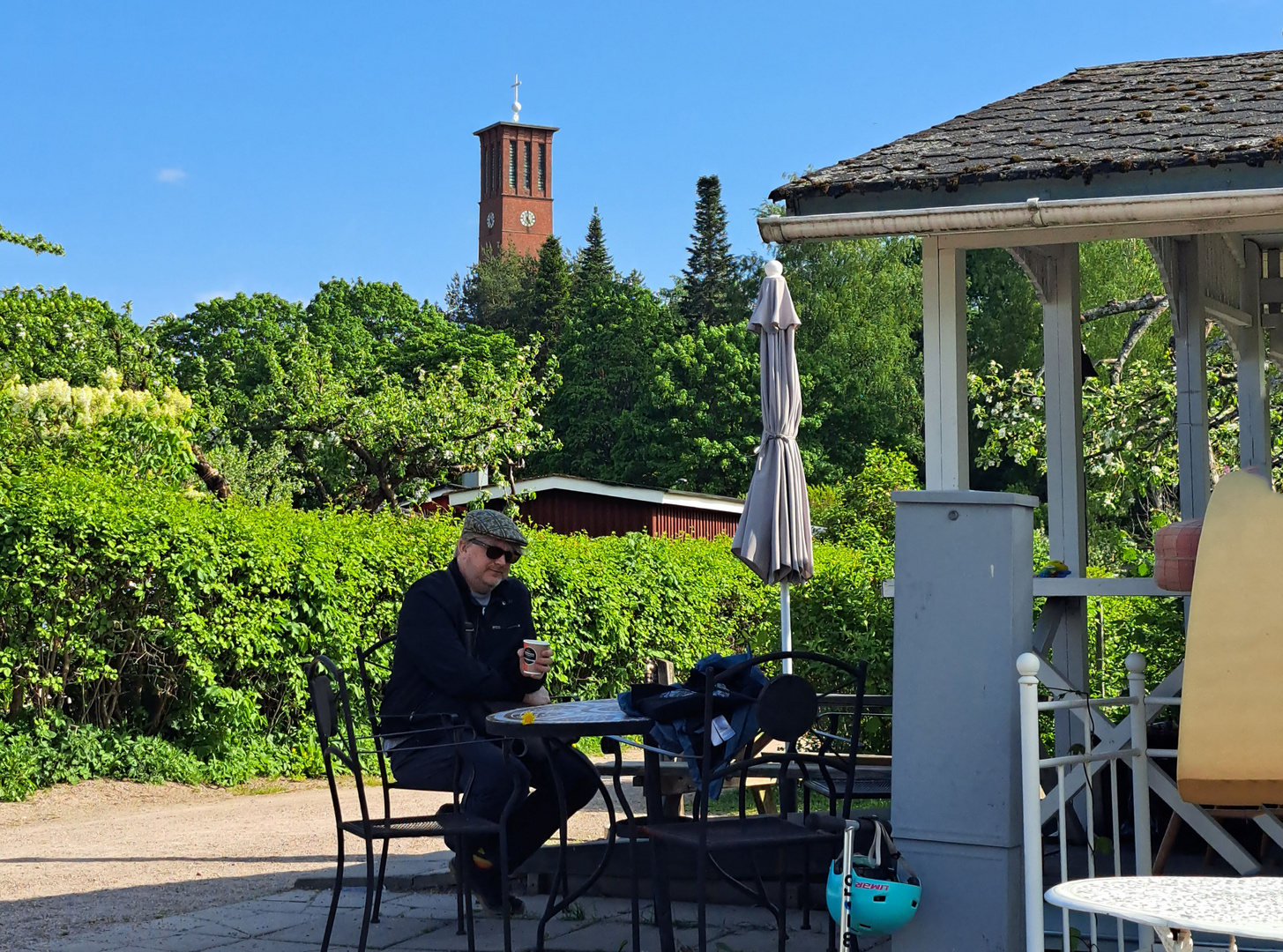 The coffee enjoyer on park