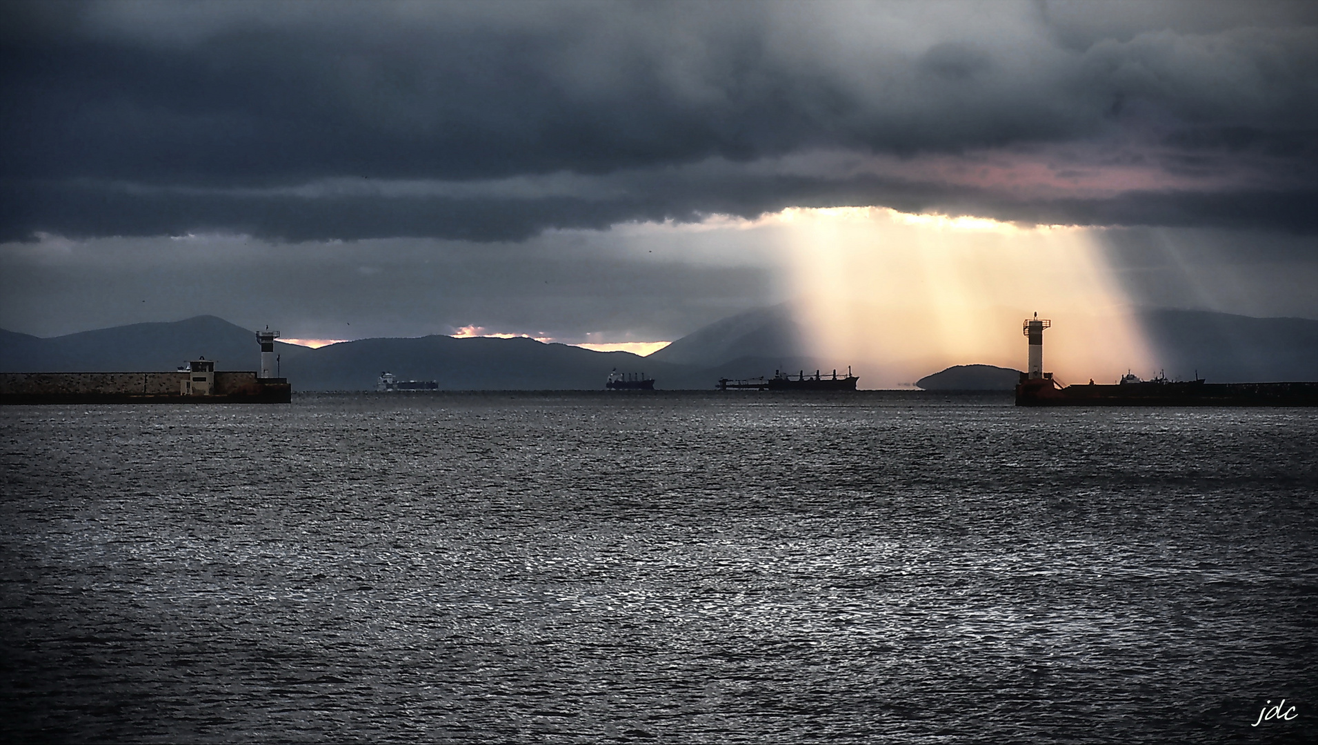 The entrance to the port of Piraeus, Greece