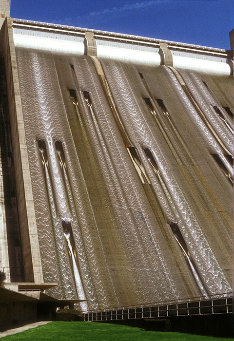 The Face of Shasta Dam with Some Gate Leakage