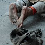 the feet of a pilgrim monk