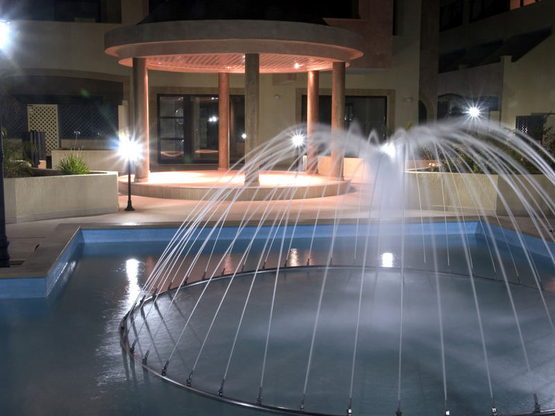 The gardens at night in a Paphos (Cyprus) apartment